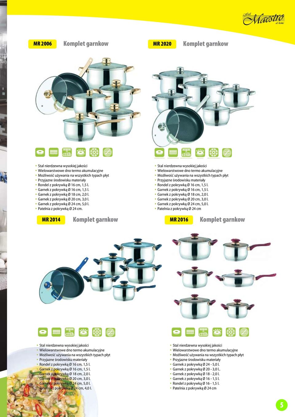 Garnek z pokrywką Ø 20 cm, 3,0 l. Garnek z pokrywką Ø 24 cm, 5,0 l. Patelnia z pokrywką Ø 24 cm MR 2016 Komplet garnkow Rondel z pokrywką Ø 16 cm, 1,5 l. Garnek z pokrywką Ø 16 cm, 1,5 l.