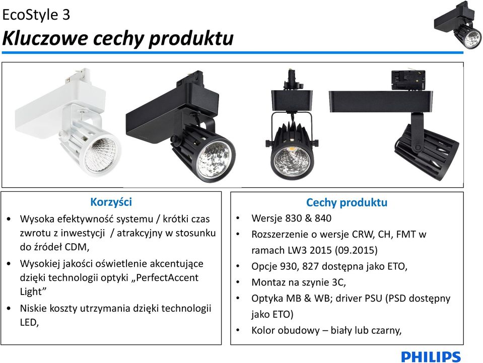 utrzymania dzięki technologii LED, Cechy produktu Wersje 830 & 840 Rozszerzenie o wersje CRW, CH, FMT w ramach LW3 2015 (09.