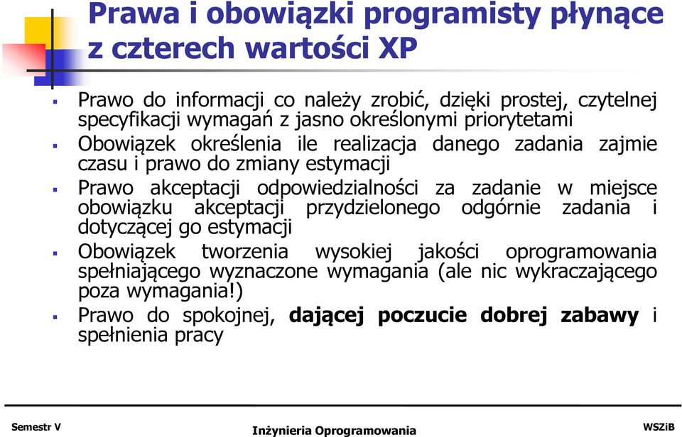 odpowiedzialności za zadanie w miejsce obowiązku akceptacji przydzielonego odgórnie zadania i dotyczącej go estymacji Obowiązek tworzenia wysokiej