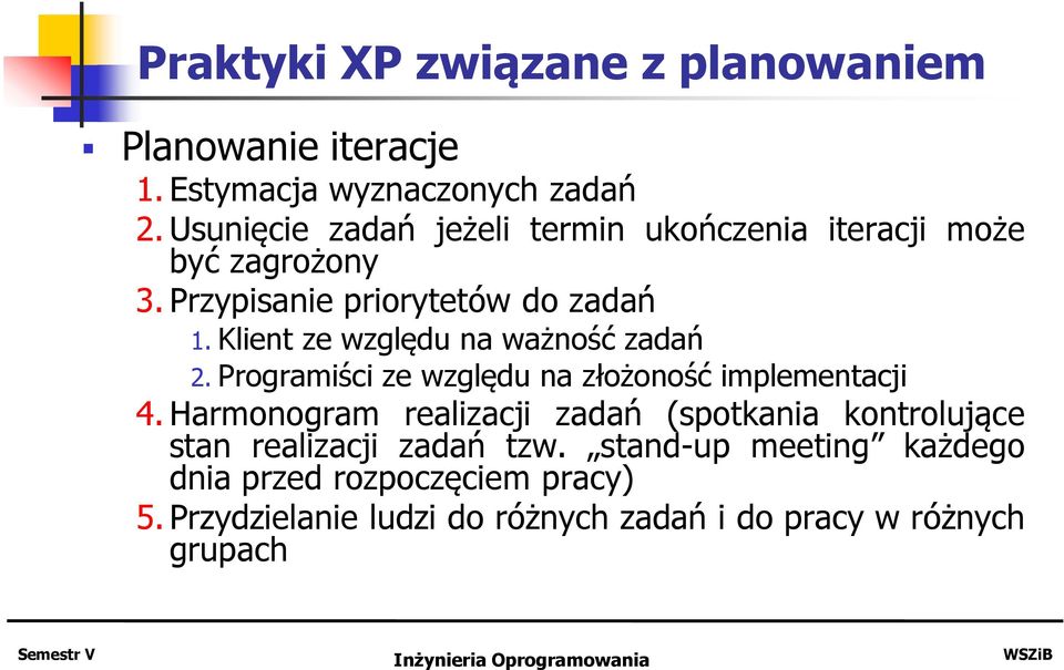 Klient ze względu na ważność zadań 2. Programiści ze względu na złożoność implementacji 4.