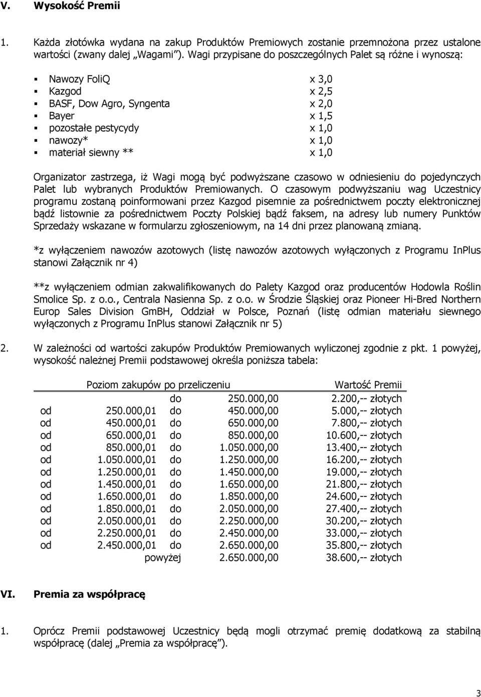 Organizator zastrzega, iż Wagi mogą być podwyższane czasowo w odniesieniu do pojedynczych Palet lub wybranych Produktów Premiowanych.