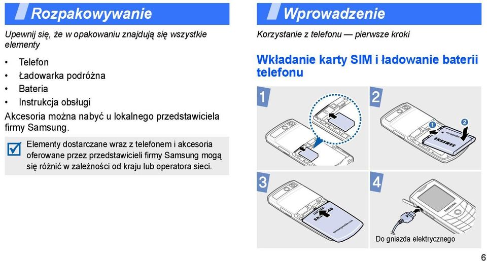 Elementy dostarczane wraz z telefonem i akcesoria oferowane przez przedstawicieli firmy Samsung mogą się różnić w