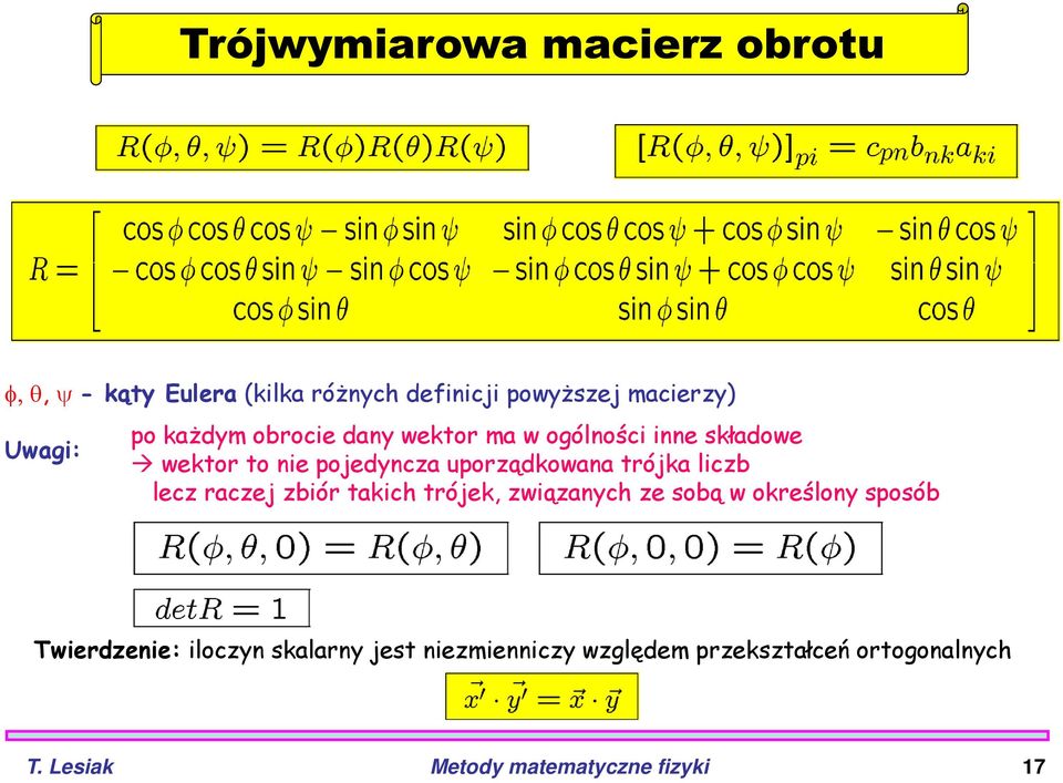 trójka liczb lecz raczej zbiór takich trójek, związanych ze sobą w określony sposób Twierdzenie: