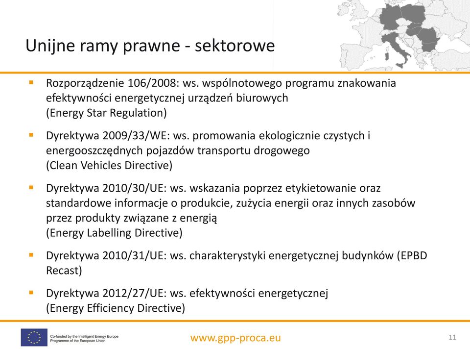 promowania ekologicznie czystych i energooszczędnych pojazdów transportu drogowego (Clean Vehicles Directive) Dyrektywa 2010/30/UE: ws.