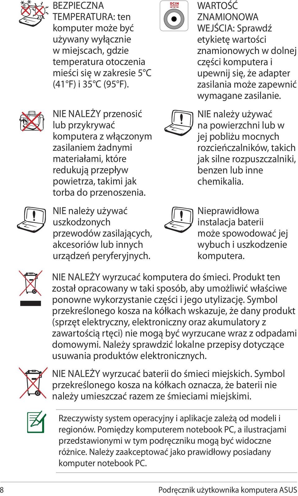 NIE należy używać uszkodzonych przewodów zasilających, akcesoriów lub innych urządzeń peryferyjnych.