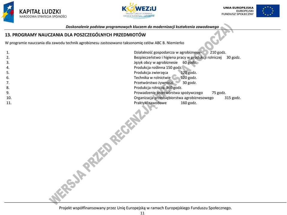 rodukcja roślinna 150 godz. 5. rodukcja zwierzęca 120 godz. 6. Technika w rolnictwie 120 godz. 7. rzetwórstwo żywności 30 godz. 8. rodukcja rolnicza 360 godz. 9.