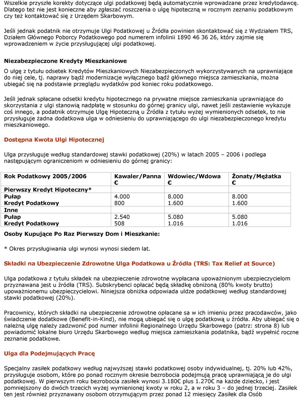 Jeśli jednak podatnik nie otrzymuje Ulgi Podatkowej u Źródła powinien skontaktować się z Wydziałem TRS, Działem Głównego Poborcy Podatkowego pod numerem infolinii 1890 46 36 26, który zajmie się