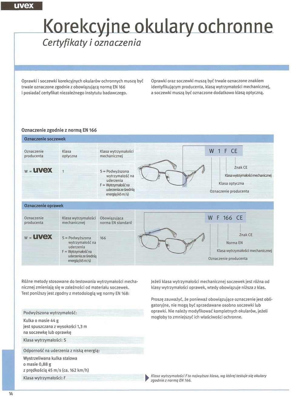 badawczego. Oprawki oraz soczewki muszą być trwale oznaczone znakiem identyfikującym producenta, klasą wytrzymałości mechanicznej, a soczewki muszą być oznaczonedodatkowo klasą optyczną.