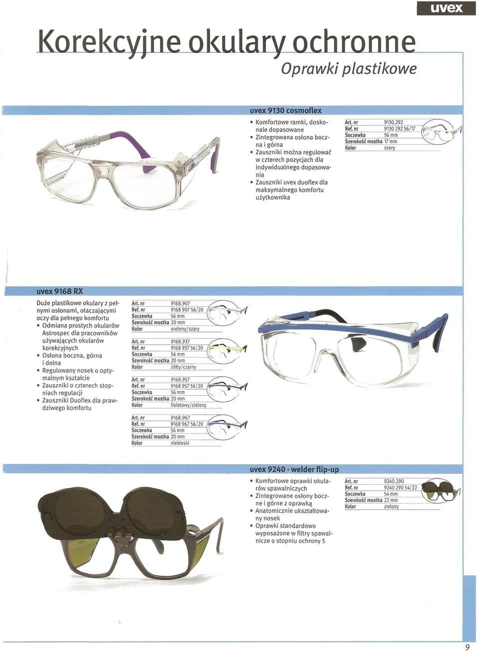 dla maksymalnego komfortu użytkownika uvex 2168 RX uże plastikowe okulary z pełnymi osłonami, otaczaj ącymi oczy dla pełnego komfortu Odmiana prostych okularów Astrospec dla pracowników u ż yw a j ą