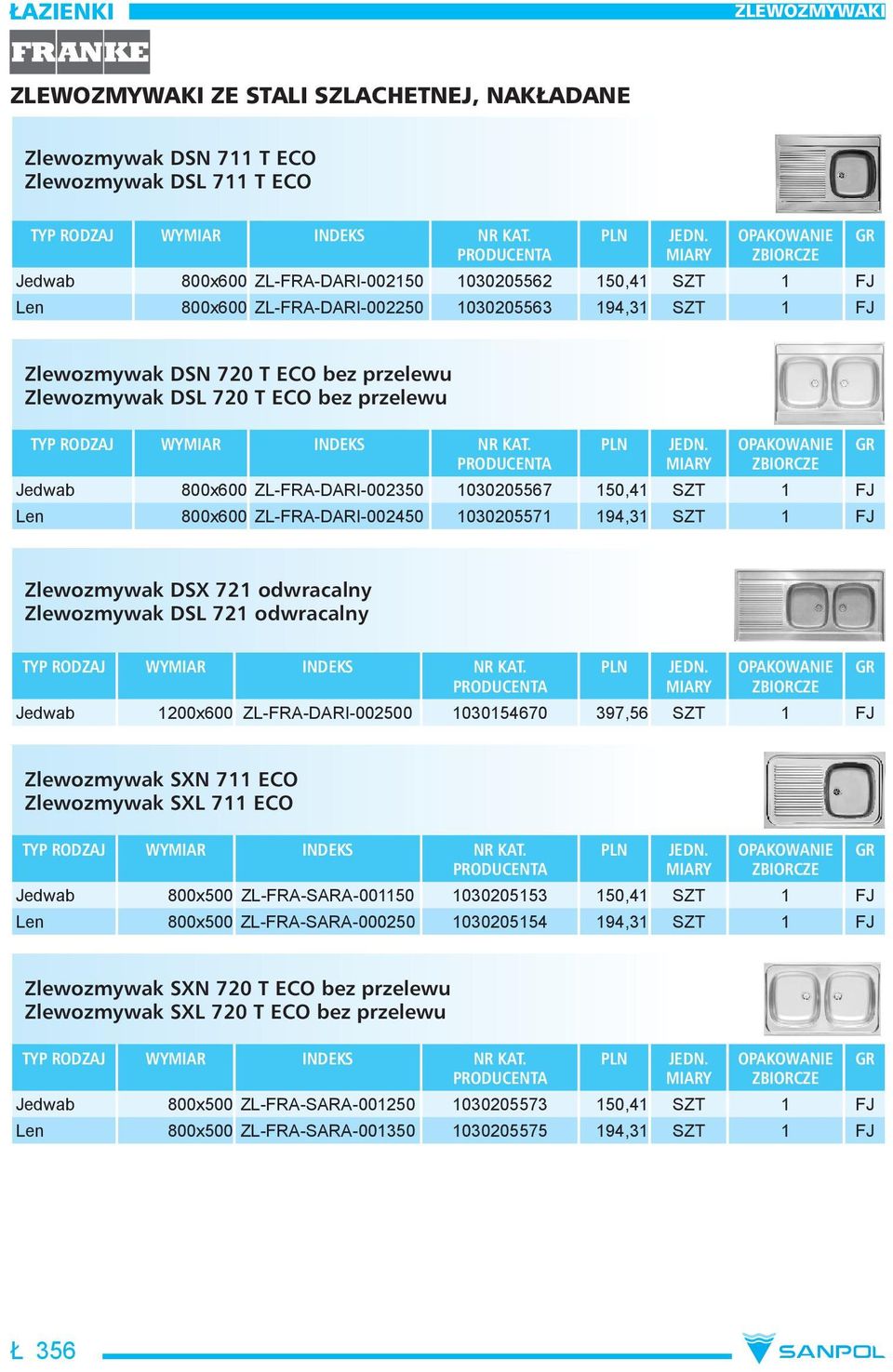 Zlewozmywak DSX 721 odwracalny Zlewozmywak DSL 721 odwracalny Jedwab 1200x600 ZL-FRA-DARI-002500 1030154670 397,56 SZT 1 FJ Zlewozmywak SXN 711 ECO Zlewozmywak SXL 711 ECO Jedwab 800x500