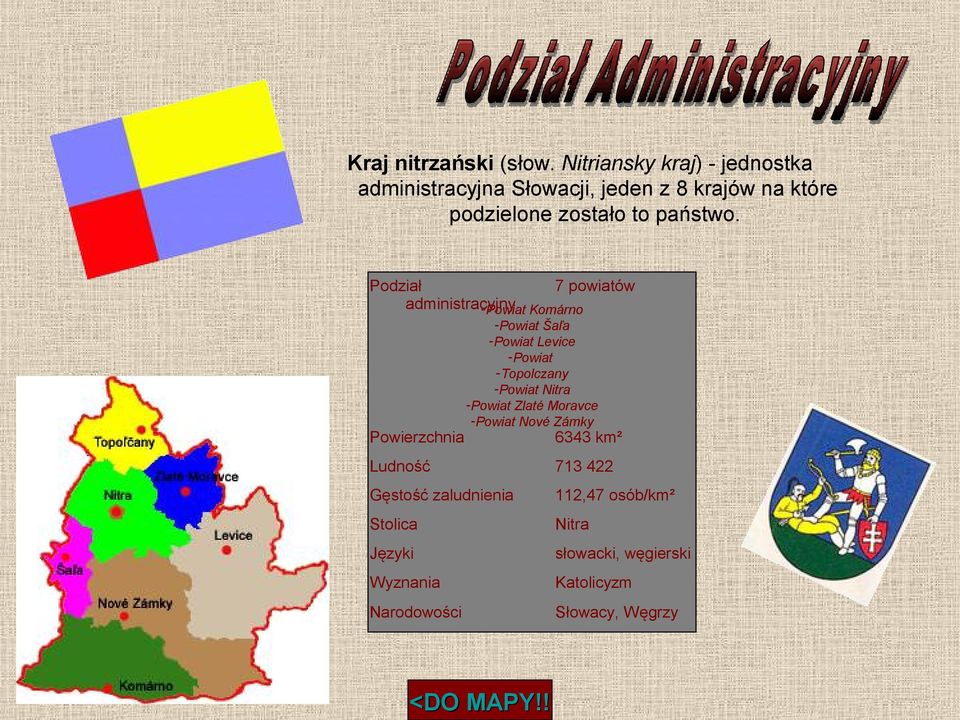 Podział 7 powiatów administracyjny -Powiat Komárno Powierzchnia -Powiat Šaľa -Powiat Levice -Powiat -Topolczany