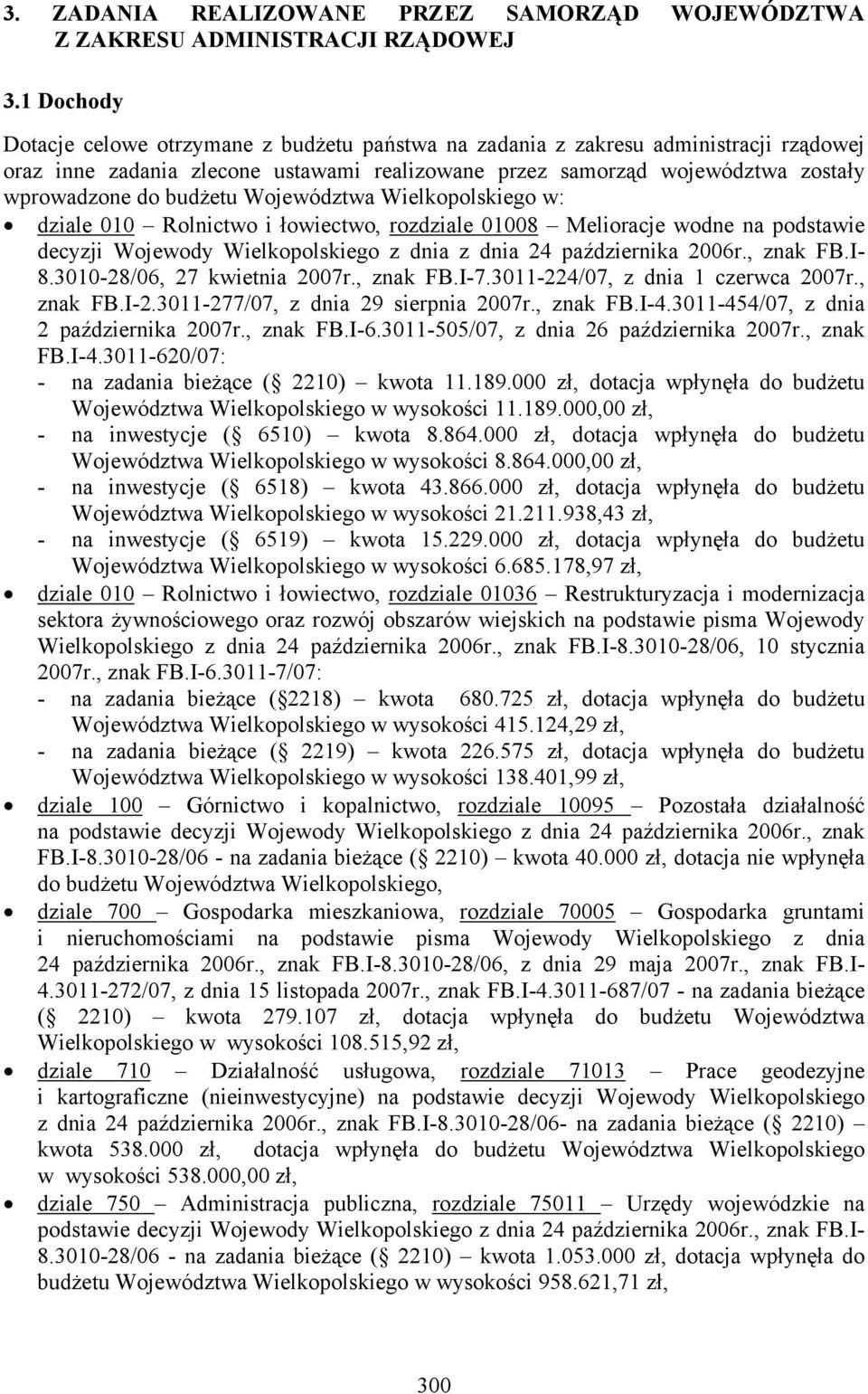 budżetu Województwa Wielkopolskiego w: dziale 010 Rolnictwo i łowiectwo, rozdziale 01008 Melioracje wodne na podstawie decyzji Wojewody Wielkopolskiego z dnia z dnia 24 października 2006r., znak FB.