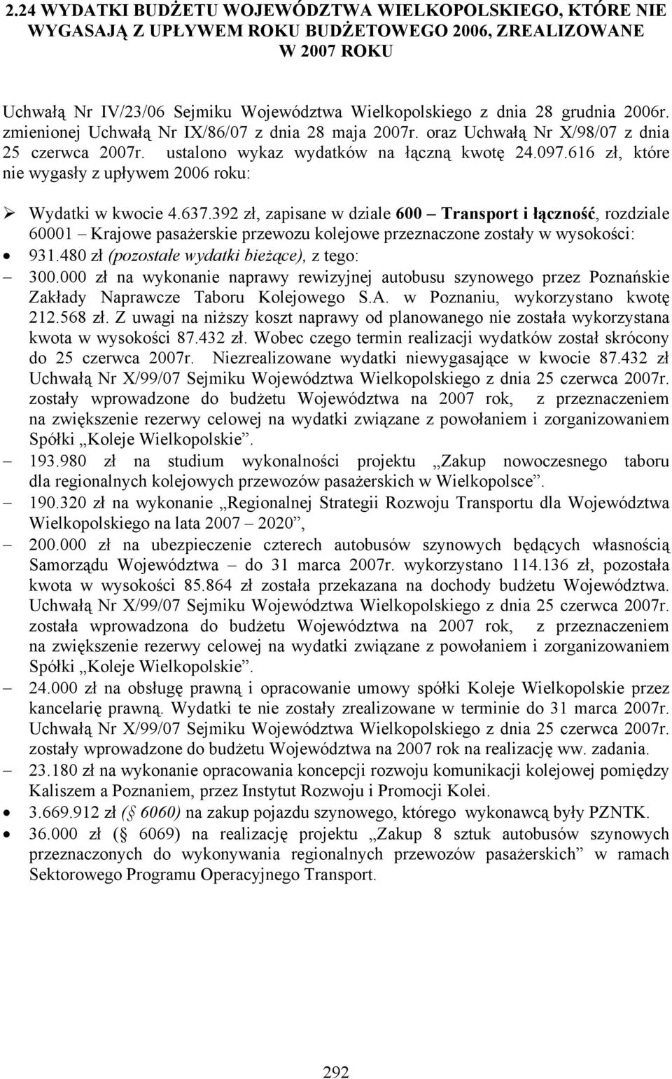 616 zł, które nie wygasły z upływem 2006 roku: Wydatki w kwocie 4.637.