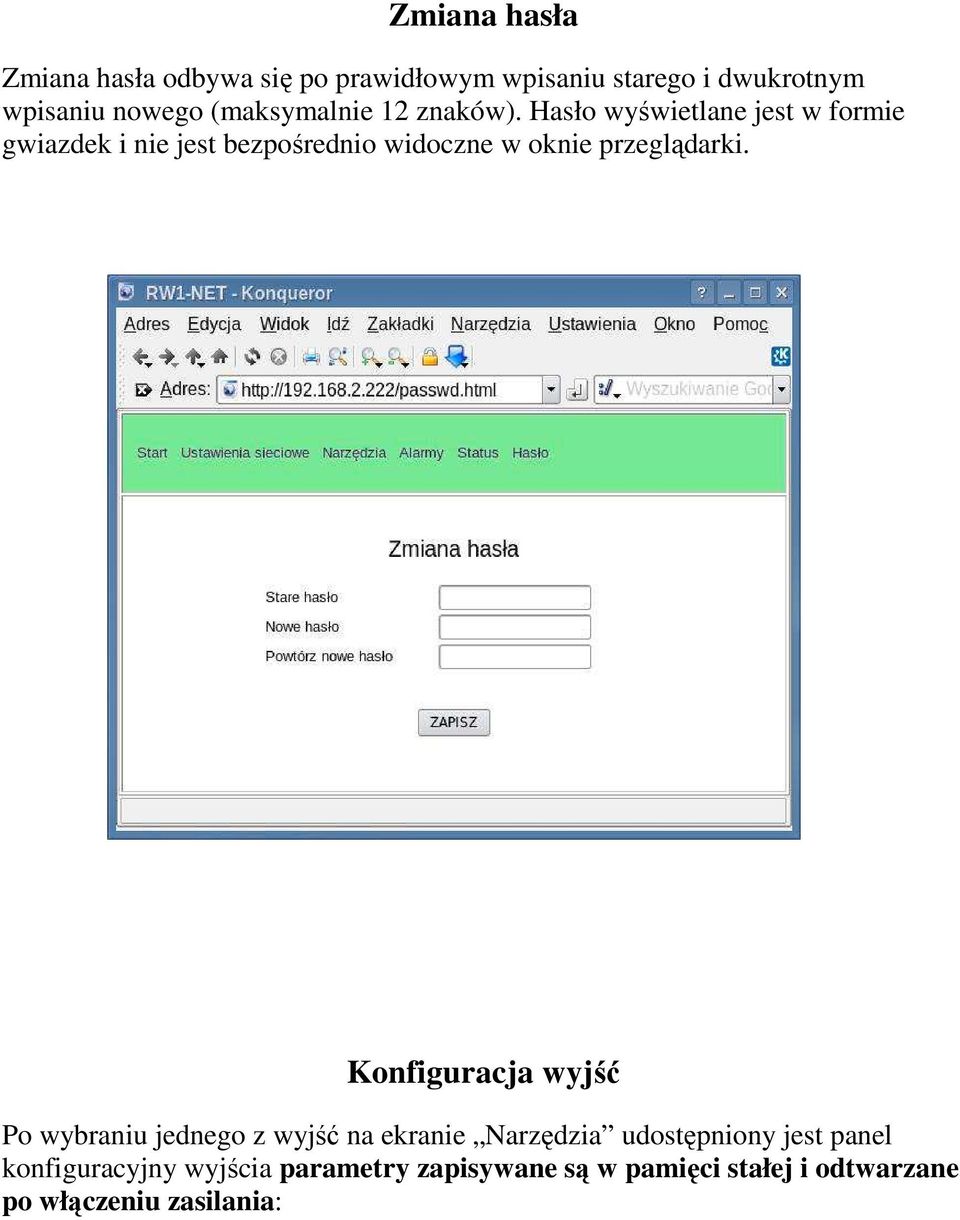 Hasło wyświetlane jest w formie gwiazdek i nie jest bezpośrednio widoczne w oknie przeglądarki.