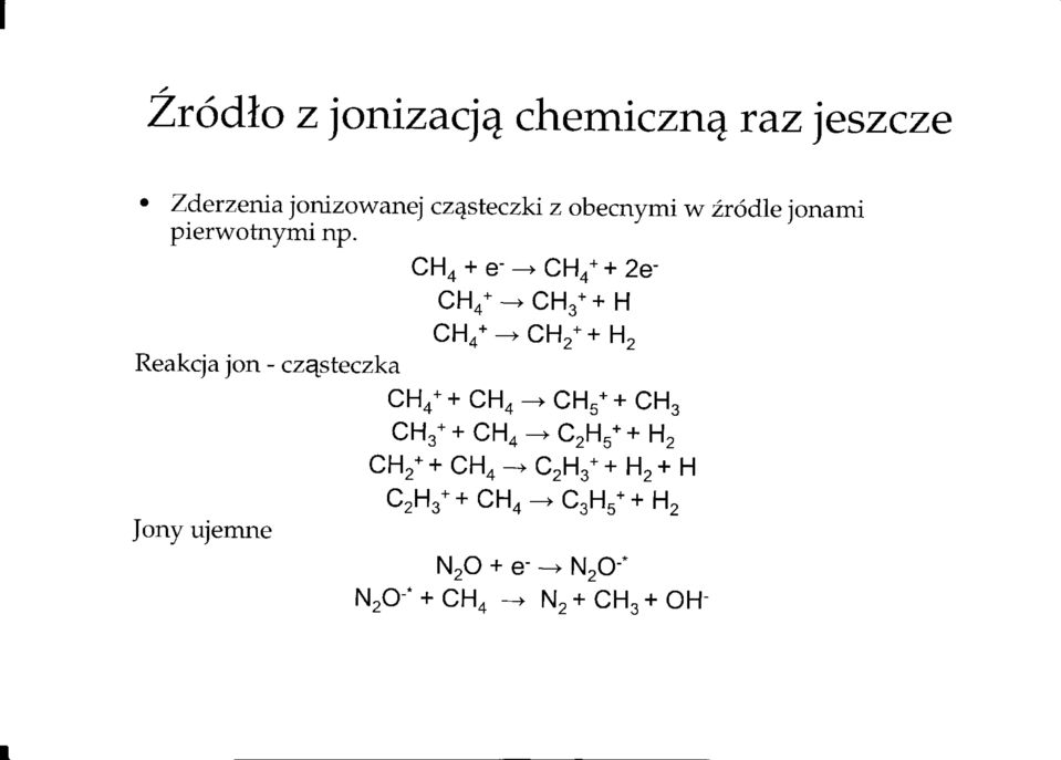 Reakcja jon - czqsteczka Jony ujemne CHo + e- ---+ CH4 + 2e- CHo* --- CH.