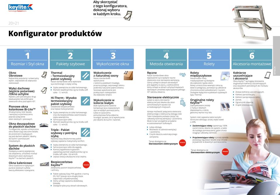 wybór, odpowiedni do większości zastosowań. Wyłaz dachowy (wyjście pożarowe) /Okno uchylne Wybierz, jeśli potrzebujesz drogi ewakuacyjnej lub preferujesz otwieranie okna pod kątem 45.