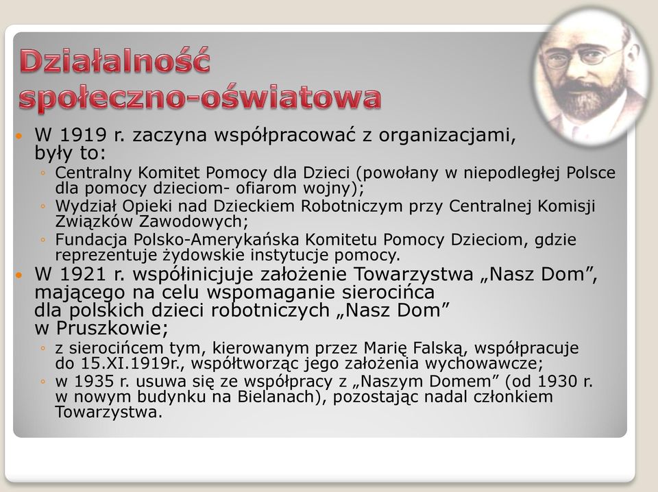 Robotniczym przy Centralnej Komisji Związków Zawodowych; Fundacja Polsko-Amerykańska Komitetu Pomocy Dzieciom, gdzie reprezentuje żydowskie instytucje pomocy. W 1921 r.