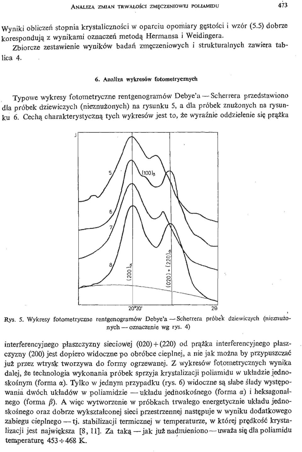 Analiza wykresów fotoroetrycznych Typowe wykresy fotometryczne rentgenogramów Debye'a Scherrera przedstawiono dla próbek dziewiczych (nieznuż onych) na rysunku 5, a dla próbek znuż onych na rysunku 6.