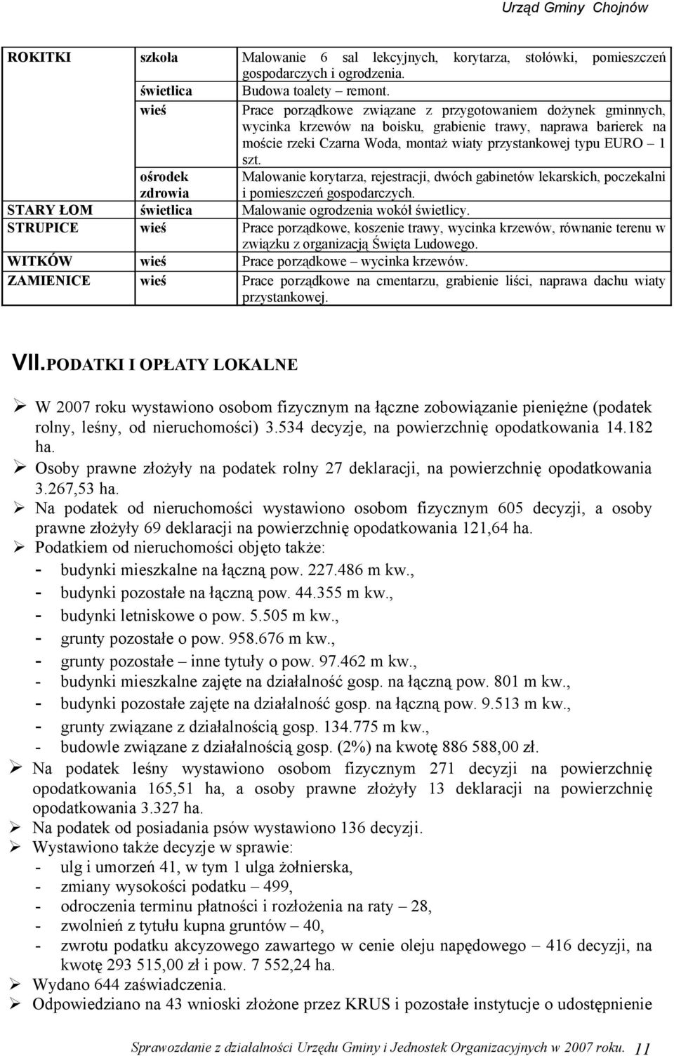 Prace porządkowe związane z przygotowaniem dożynek gminnych, wycinka krzewów na boisku, grabienie trawy, naprawa barierek na moście rzeki Czarna Woda, montaż wiaty przystankowej typu EURO szt.