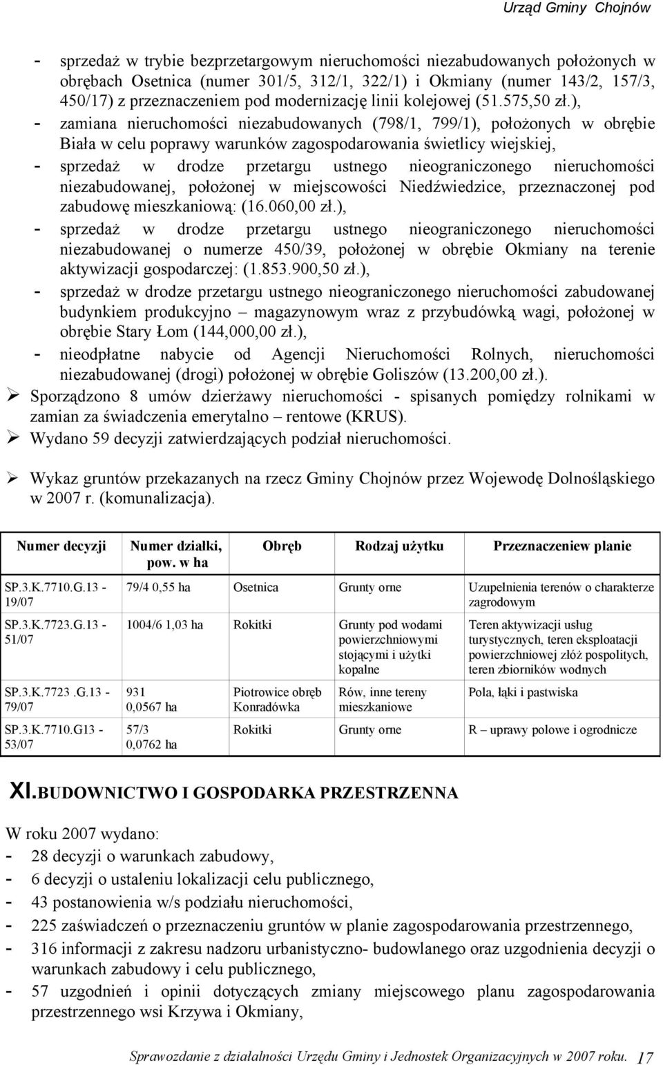 ), - zamiana nieruchomości niezabudowanych (798/, 799/), położonych w obrębie Biała w celu poprawy warunków zagospodarowania świetlicy wiejskiej, - sprzedaż w drodze przetargu ustnego