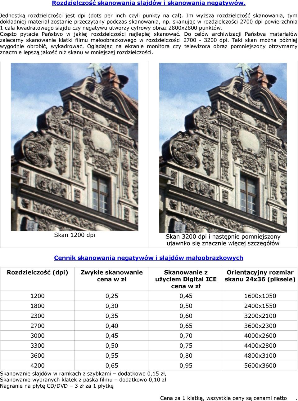 skanując w rozdzielczości 2700 dpi powierzchnia 1 cala kwadratowego slajdu czy negatywu utworzy cyfrowy obraz 2800x2800 punktów. Często pytacie Państwo w jakiej rozdzielczości najlepiej skanować.