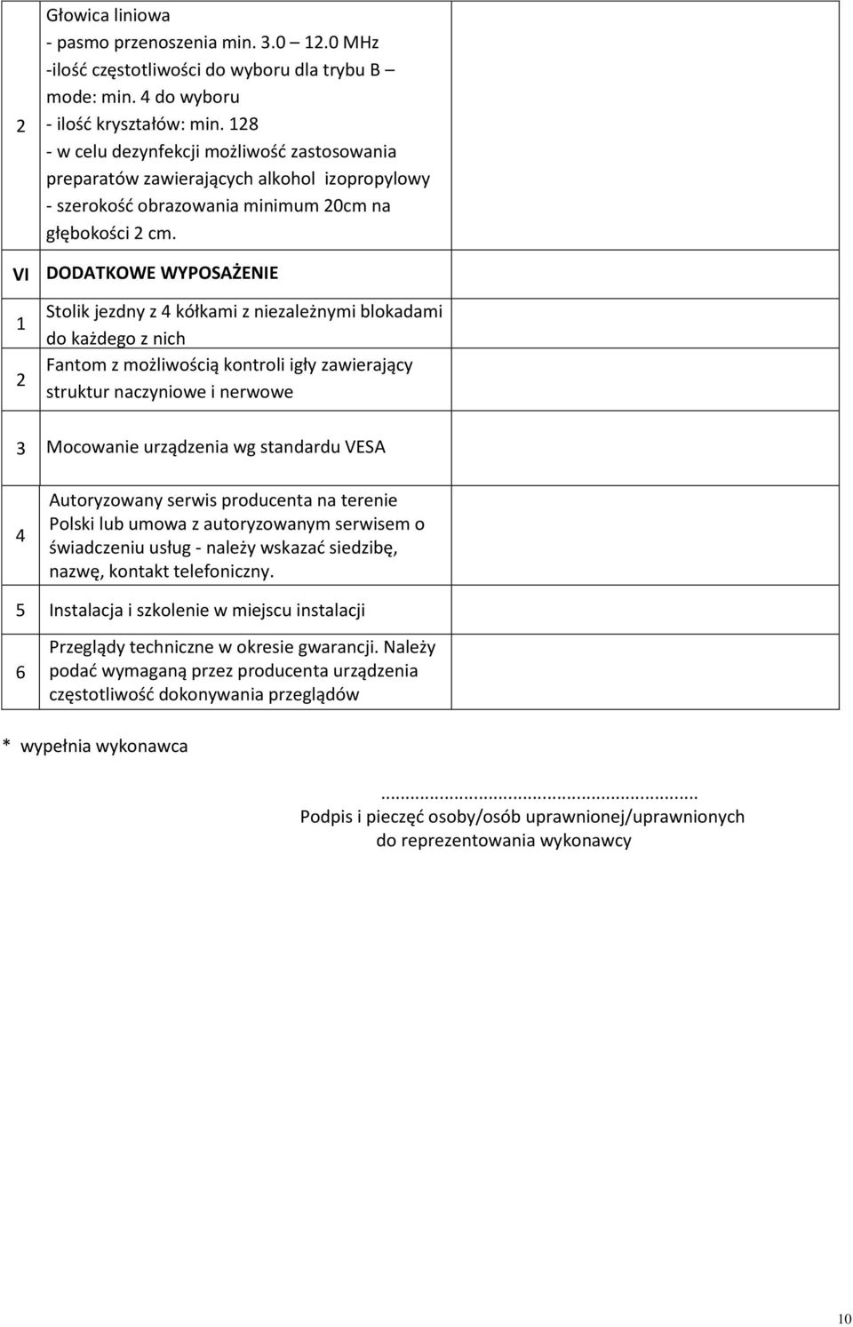 VI DODATKOWE WYPOSAŻENIE Stolik jezdny z kółkami z niezależnymi blokadami do każdego z nich Fantom z możliwością kontroli igły zawierający struktur naczyniowe i nerwowe Mocowanie urządzenia wg