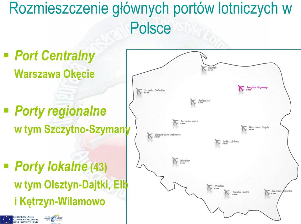 regionalne w tym Szczytno-Szymany Porty lokalne