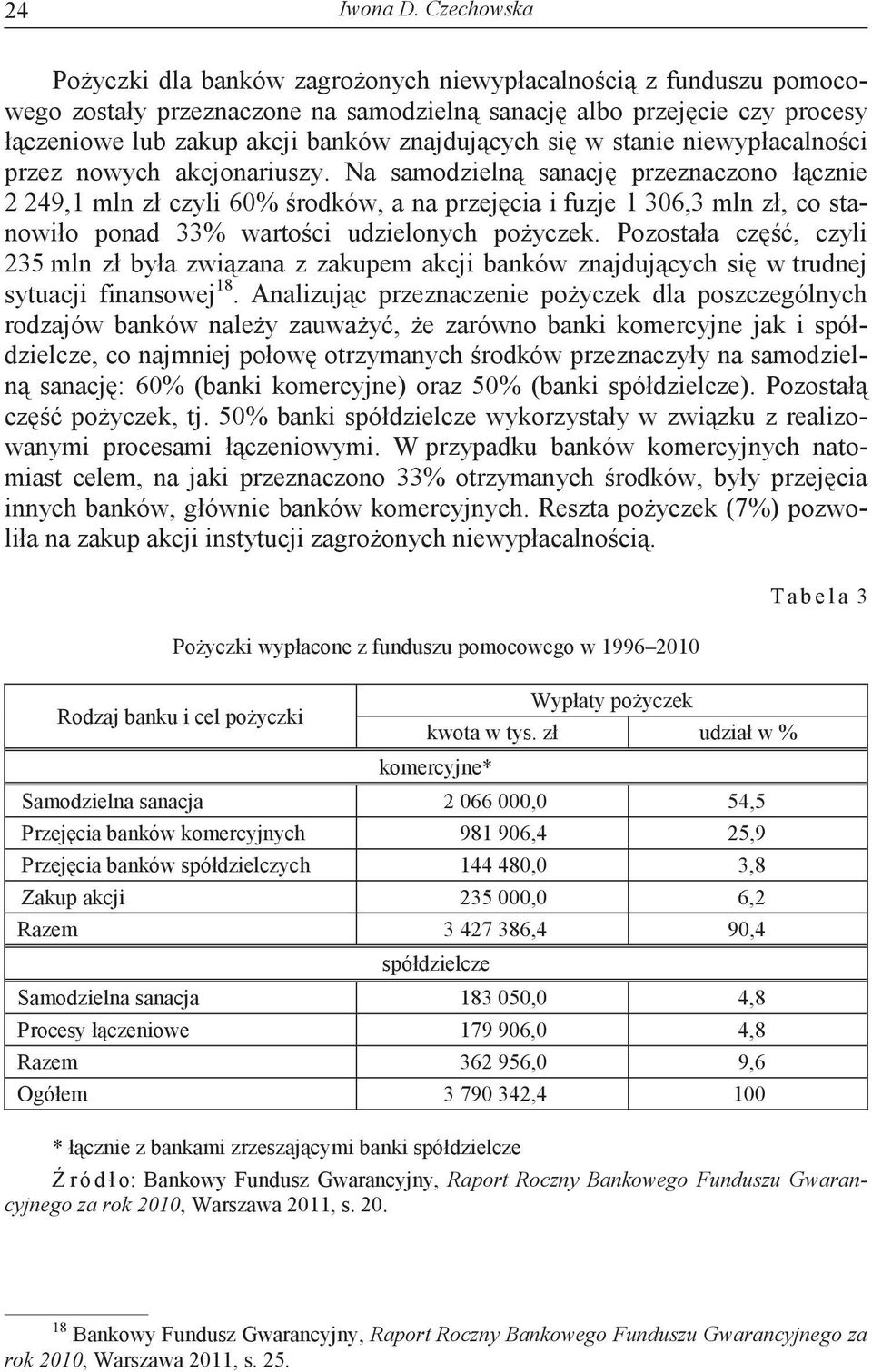 Na samodzieln sanacj przeznaczono łcznie 2 249,1 mln zł czyli 60% rodków, a na przejcia i fuzje 1 306,3 mln zł, co stanowiło ponad 33% wartoci udzielonych poyczek.