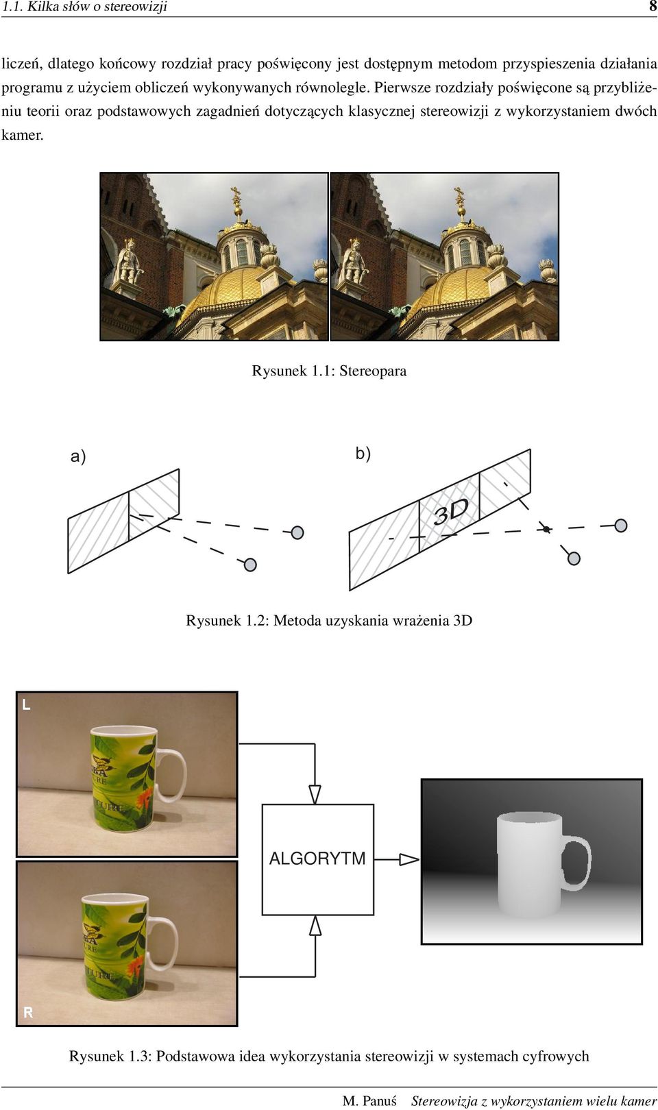 Pierwsze rozdziały poświęcone są przybliżeniu teorii oraz podstawowych zagadnień dotyczących klasycznej stereowizji z