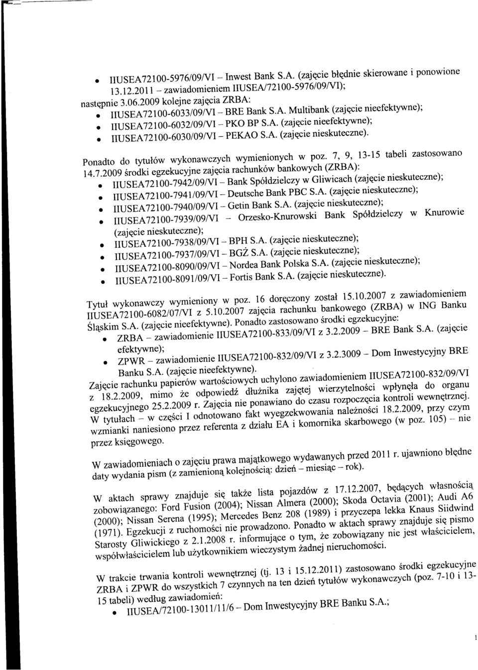 .2009 Srodki e zajiciarachunkow bankowych (): l "g,"k;yi ouseat2 00-7g42l0glv].-eankspoldzielczywGliwicach(zajqcienieskueczne).