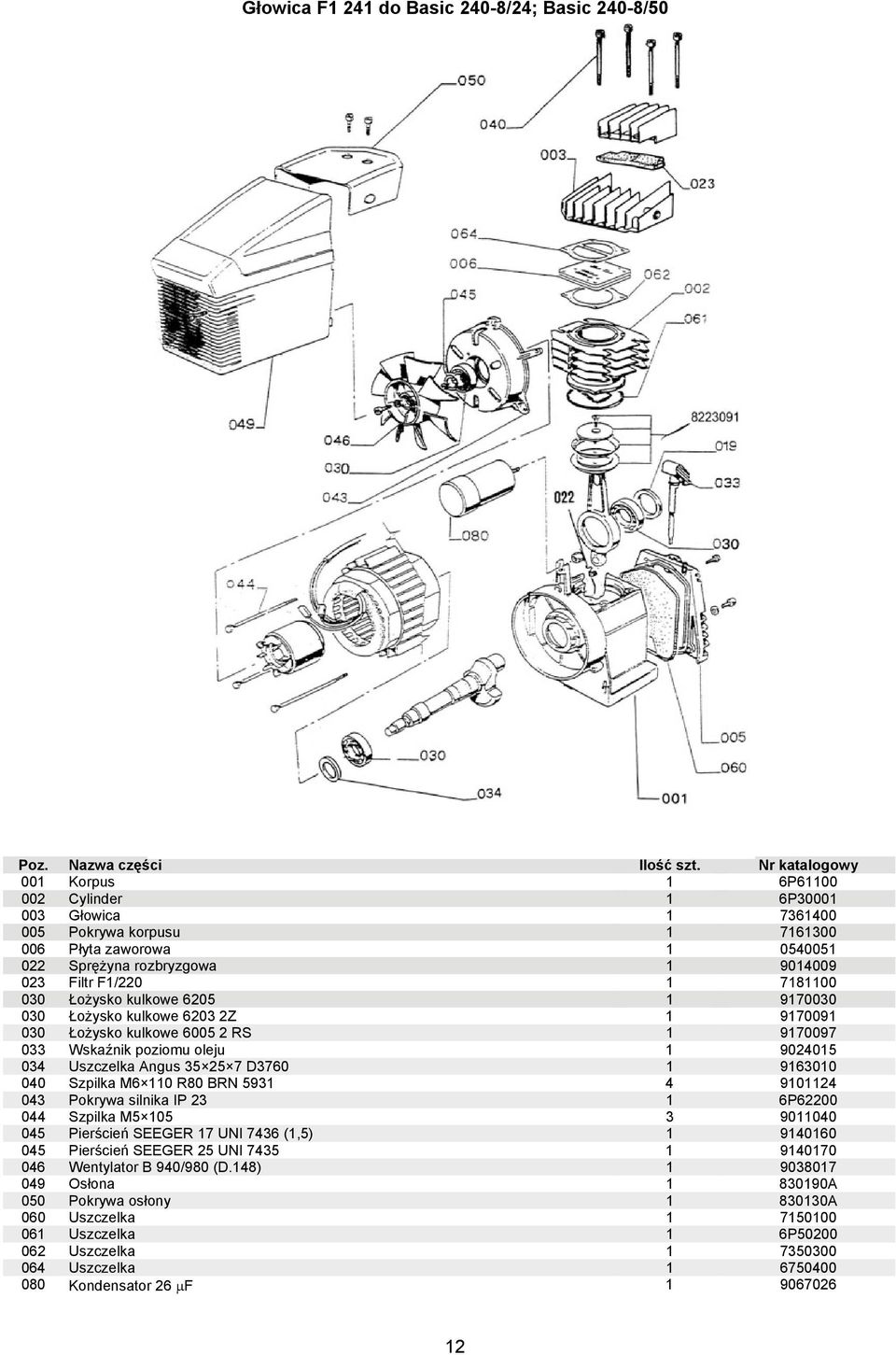 7181100 030 Łożysko kulkowe 6205 1 9170030 030 Łożysko kulkowe 6203 2Z 1 9170091 030 Łożysko kulkowe 6005 2 RS 1 9170097 033 Wskaźnik poziomu oleju 1 9024015 034 Uszczelka Angus 35 25 7 D3760 1