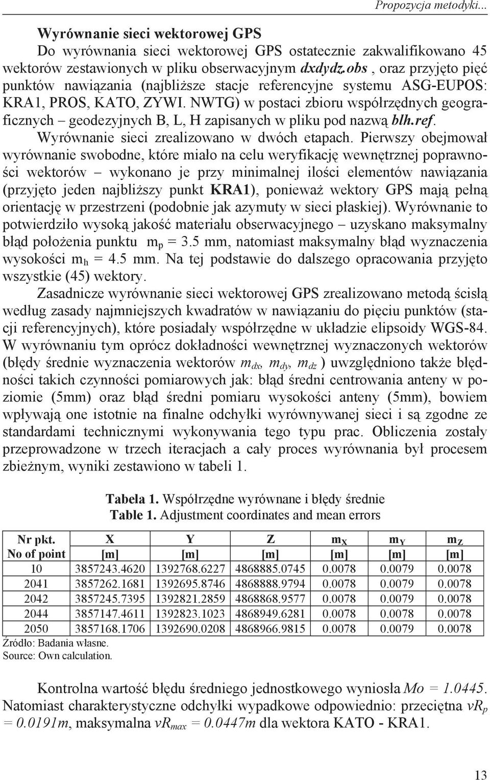 NWTG) w postaci zbioru wspó rz dnych geograficznych geodezyjnych B, L, H zapisanych w pliku pod nazw blh.ref. Wyrównanie sieci zrealizowano w dwóch etapach.