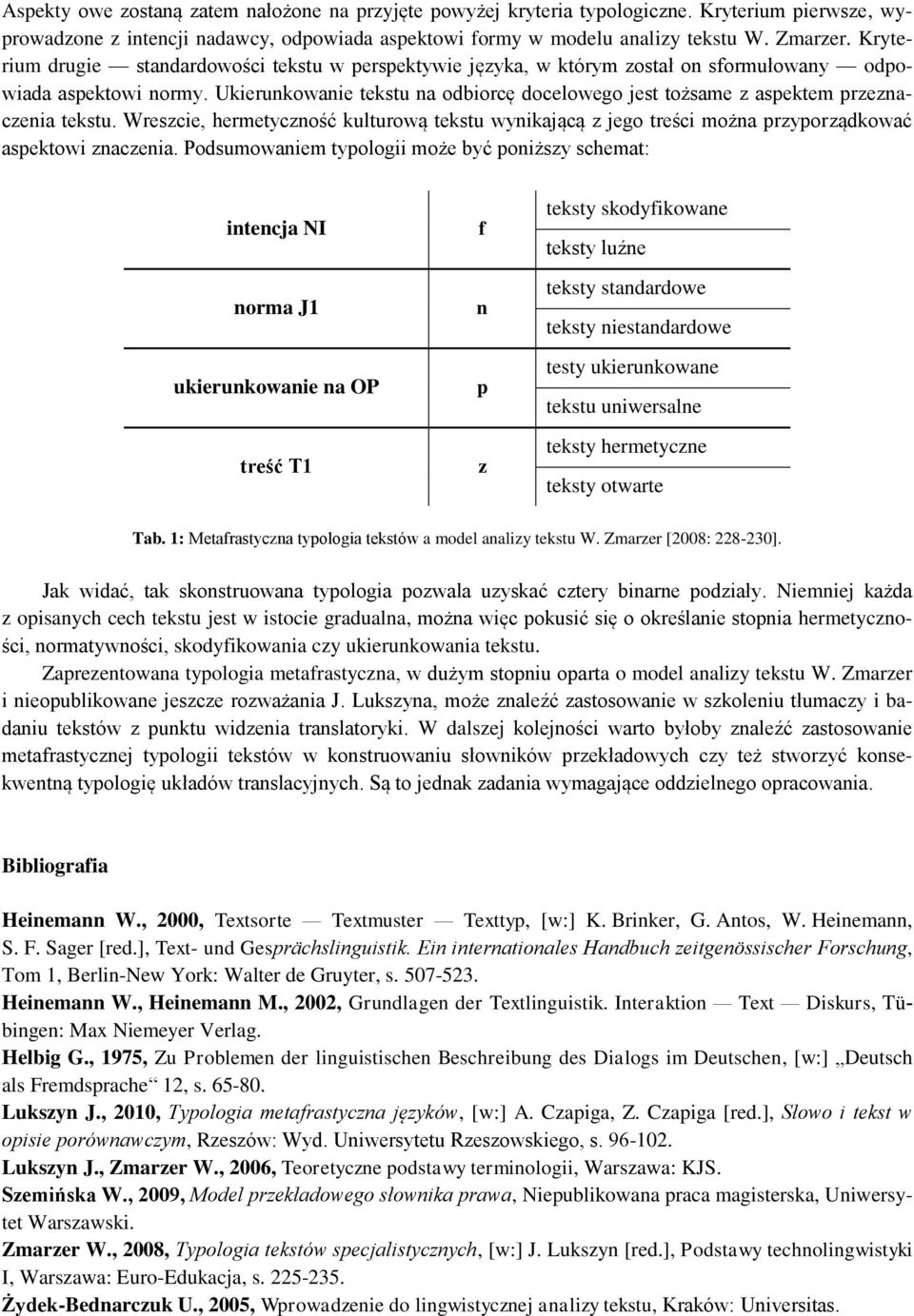 Ukierunkowanie tekstu na odbiorcę docelowego jest tożsame z aspektem przeznaczenia tekstu. Wreszcie, hermetyczność kulturową tekstu wynikającą z jego treści można przyporządkować aspektowi znaczenia.