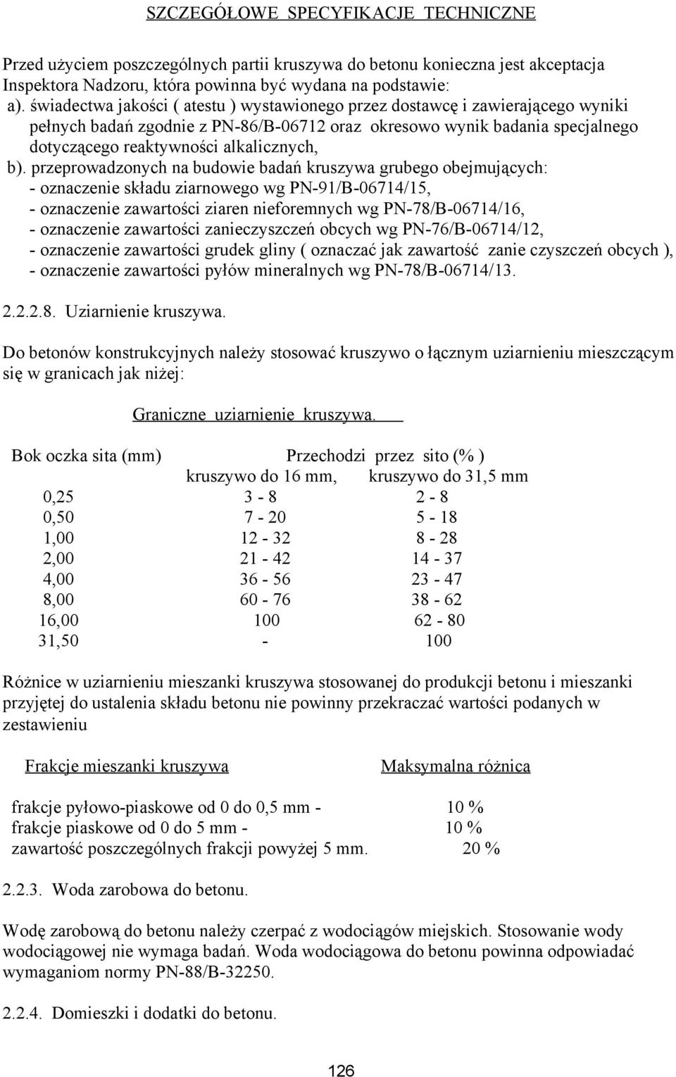 b). przeprowadzonych na budowie badań kruszywa grubego obejmujących: - oznaczenie składu ziarnowego wg PN-91/B-06714/15, - oznaczenie zawartości ziaren nieforemnych wg PN-78/B-06714/16, - oznaczenie