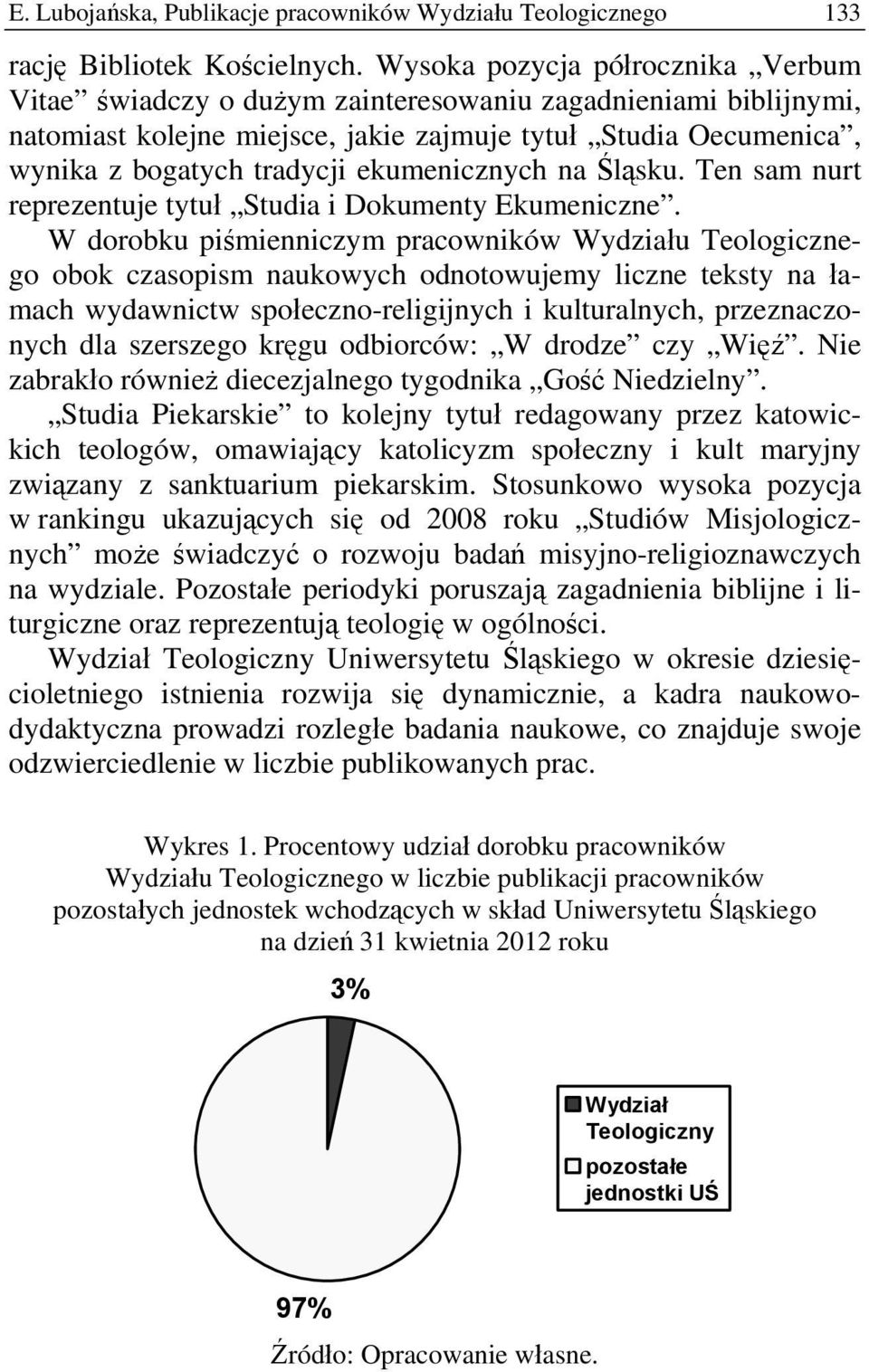 ekumenicznych na Śląsku. Ten sam nurt reprezentuje tytuł Studia i Dokumenty Ekumeniczne.