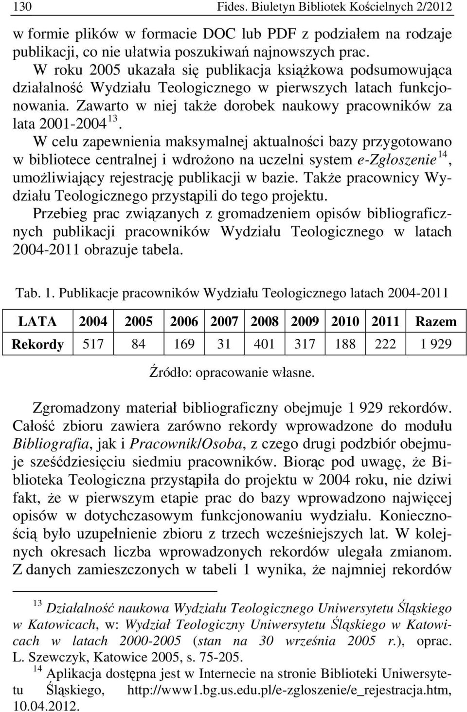 W celu zapewnienia maksymalnej aktualności bazy przygotowano w bibliotece centralnej i wdrożono na uczelni system e-zgłoszenie 14, umożliwiający rejestrację publikacji w bazie.