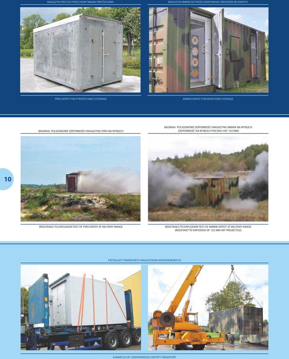 WYBUCH POCISKU HEF 152 MM) 10 RESISTANCE TO EXPLOSION TEST OF PIRO DEPOT AT MILITARY RANGE RESISTANCE TO EXPLOSION TEST OF KMMW DEPOT AT