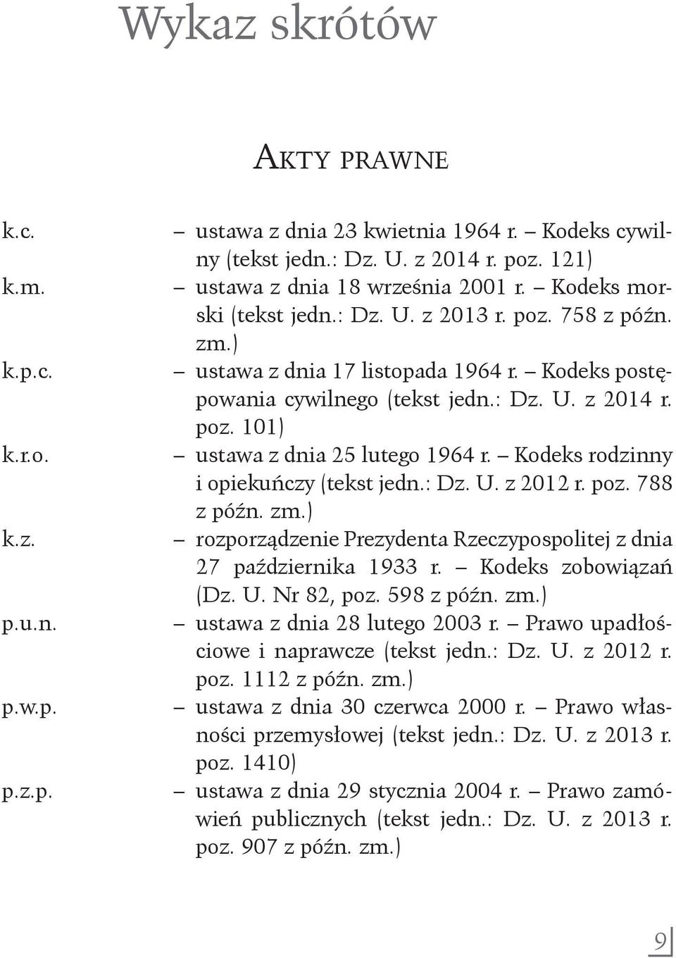 Kodeks rodzinny i opiekuńczy (tekst jedn.: Dz. U. z 2012 r. poz. 788 z późn. zm.) rozporządzenie Prezydenta Rzeczypospolitej z dnia 27 października 1933 r. Kodeks zobowiązań (Dz. U. Nr 82, poz.