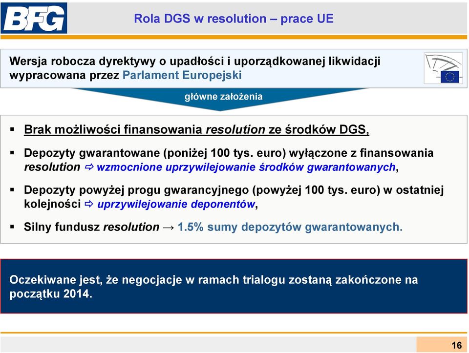 euro) wyłączone z finansowania resolution wzmocnione uprzywilejowanie środków gwarantowanych, Depozyty powyżej progu gwarancyjnego (powyżej 100 tys.