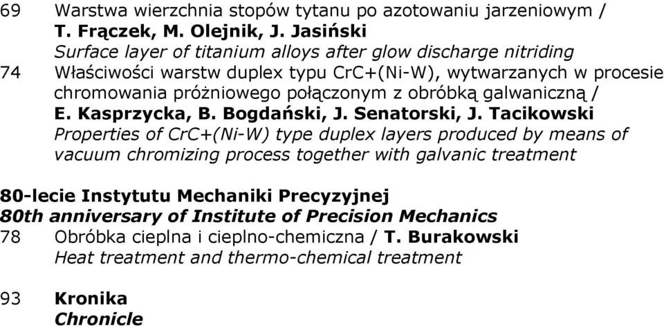 połączonym z obróbką galwaniczną / E. Kasprzycka, B. Bogdański, J. Senatorski, J.