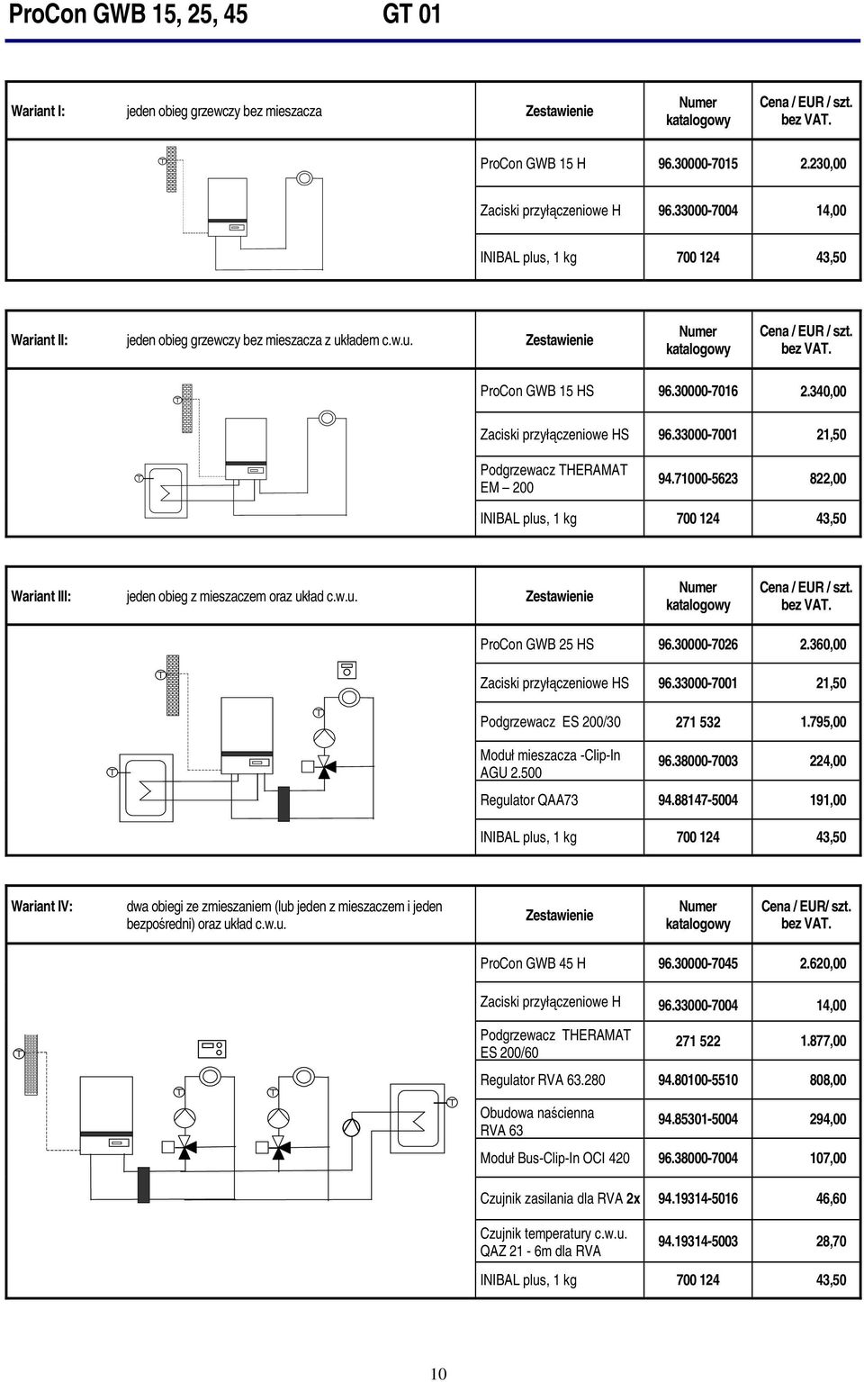 33000-7001 21,50 Podgrzewacz THERAMAT EM 200 94.71000-5623 822,00 INIBAL plus, 1 kg 700 124 43,50 Wariant III: jeden obieg z mieszaczem oraz układ c.w.u. Zestawienie GWB 25 HS 96.30000-7026 2.