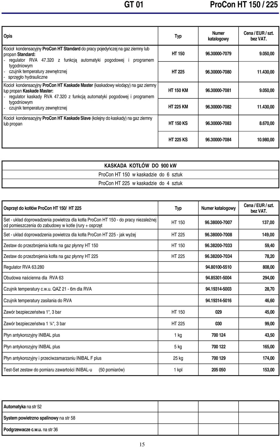 430,00 Kocioł kondensacyjny HT Kaskade Master (kaskadowy wiodący) na gaz ziemny lup propan Kaskade Master: - regulator kaskady RVA 47.