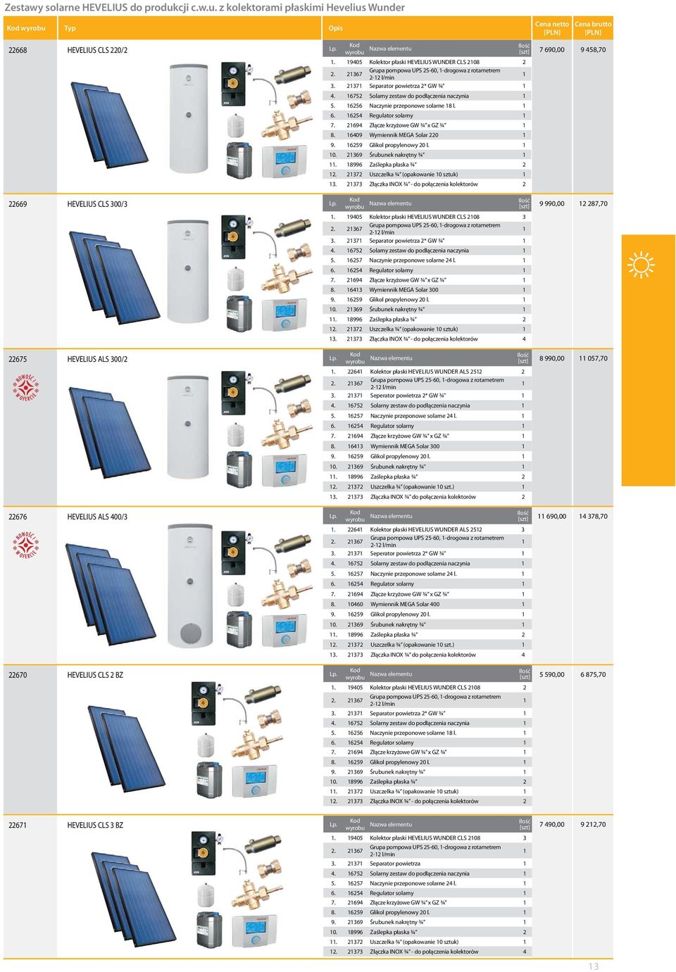 6256 Naczynie przeponowe solarne 8 l. 6. 6254 Regulator solarny 7. 2694 Złącze krzyżowe GW ¾ x GZ ¾ 8. 6409 Wymiennik MEGA Solar 220 9. 6259 Glikol propylenowy 20 l. 0. 2369 Śrubunek nakrętny ¾.