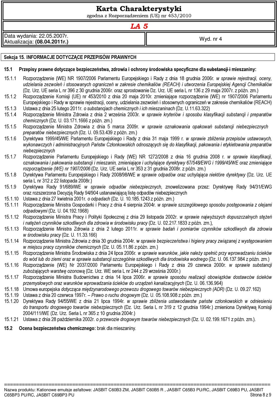 oraz sprostowanie Dz. Urz. UE seria L nr 136 z 29 maja 2007r. z późn. zm.) 15.1.2 Rozporządzenie Komisji (UE) nr 453/2010 z dnia 20 maja 2010r.