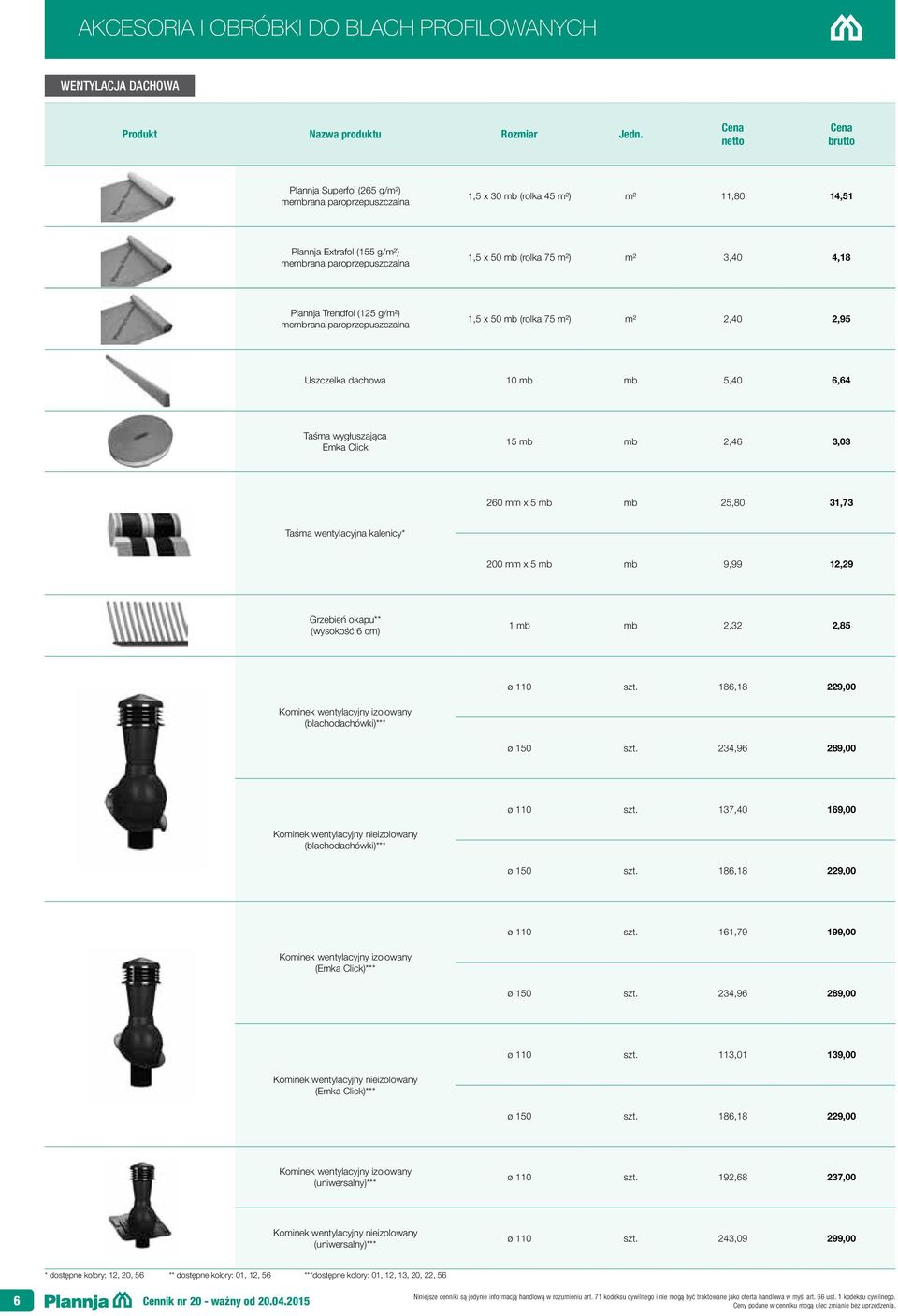 Trendfol (125 g/m²) membrana paroprzepuszczalna 1,5 x 50 mb (rolka 75 m²) m² 2,40 2,95 Uszczelka dachowa 10 mb mb 5,40 6,64 Taśma wygłuszająca Emka Click 15 mb mb 2,46 3,03 260 mm x 5 mb mb 25,80