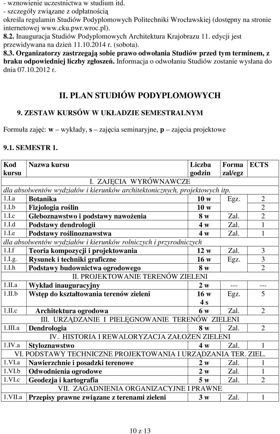 Organizatorzy zastrzegają sobie prawo odwołania Studiów przed tym terminem, z braku odpowiedniej liczby zgłoszeń. Informacja o odwołaniu Studiów zostanie wysłana do dnia 07.10.2012 r. II.