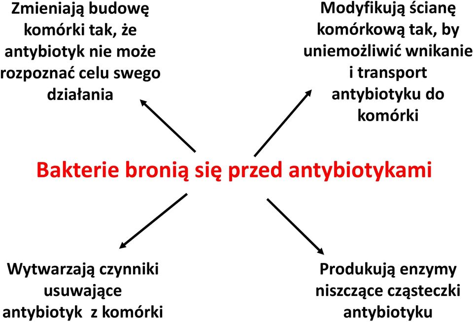 antybiotyku do komórki Bakterie bronią się przed antybiotykami Wytwarzają