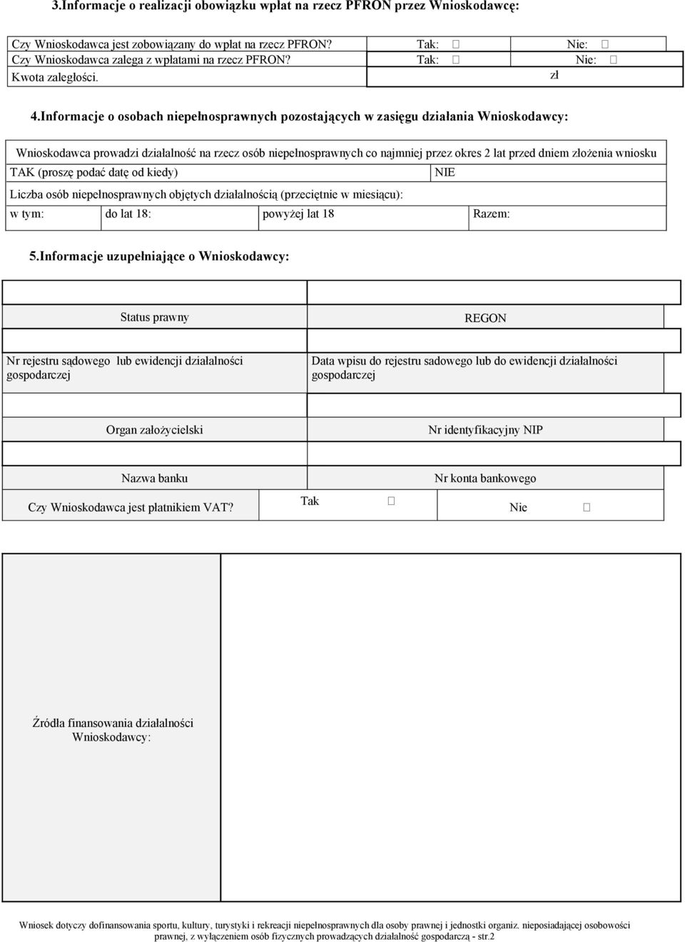 Informacje o osobach niepełnosprawnych pozostających w zasięgu działania Wnioskodawcy: Wnioskodawca prowadzi działalność na rzecz osób niepełnosprawnych co najmniej przez okres 2 lat przed dniem