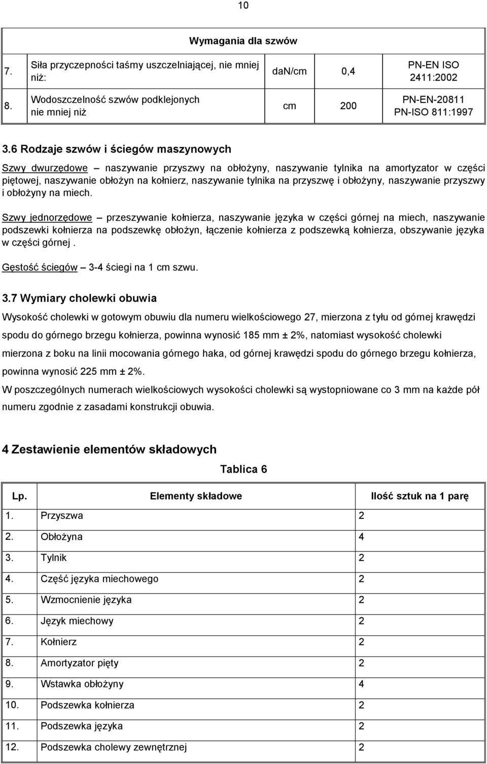 6 Rodzaje szwów i ściegów maszynowych Szwy dwurzędowe naszywanie przyszwy na obłożyny, naszywanie tylnika na amortyzator w części piętowej, naszywanie obłożyn na kołnierz, naszywanie tylnika na