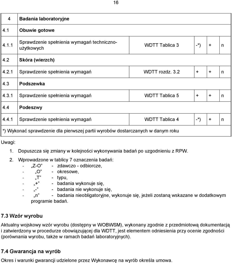 Dopuszcza się zmiany w kolejności wykonywania badań po uzgodnieniu z RPW. 2.